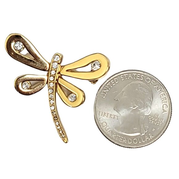 St John Gold Tone Clear Rhinestone Dragonfly Brooch Pin, Signed - Picture 2 of 10